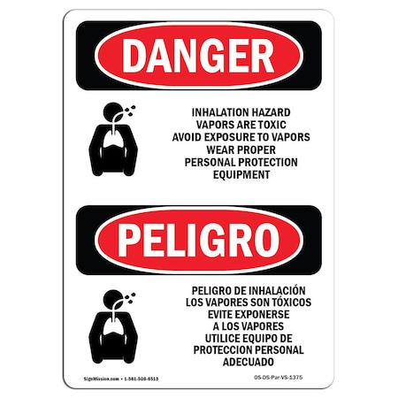 Signmission Safety Sign, OSHA Danger, 5" Height, Inhalation Hazard Vapors Toxic Spanish, 10PK OS-DS-D-35-VS-1375-10PK